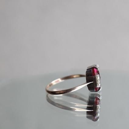 1920-40ǯ С ֥饹 ѡ  󥰡1920-40's Silver Red Glass Pearl Ring