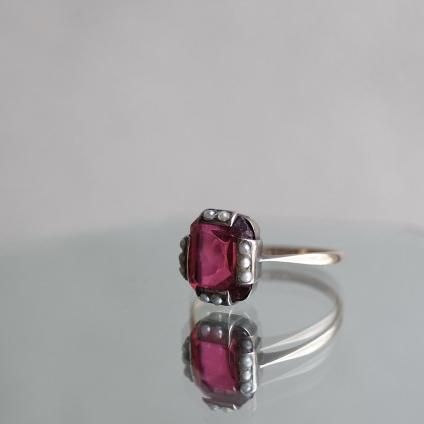 1920-40ǯ С ֥饹 ѡ  󥰡1920-40's Silver Red Glass Pearl Ring