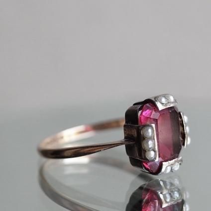 1920-40ǯ С ֥饹 ѡ  󥰡1920-40's Silver Red Glass Pearl Ring
