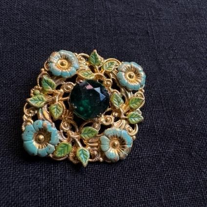 1910-30ǯ ᥿ 饹 ϥɥڥ ֥Metal Glass Brooch