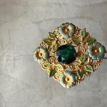 1910-30ǯ ᥿ 饹 ϥɥڥ ֥Metal Glass Brooch