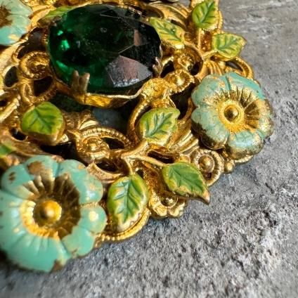 1910-30ǯ ᥿ 饹 ϥɥڥ ֥Metal Glass Brooch