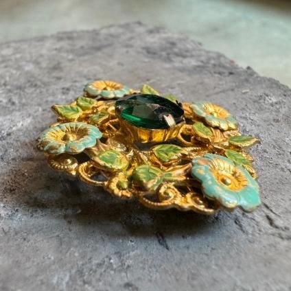 1910-30ǯ ᥿ 饹 ϥɥڥ ֥Metal Glass Brooch
