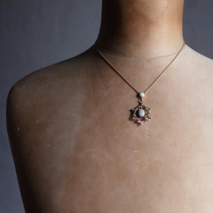 9 ѡ ɥѡ  饹 ڥȡEarly 20th 9K Opal Seed Pearl Cluster Pendant