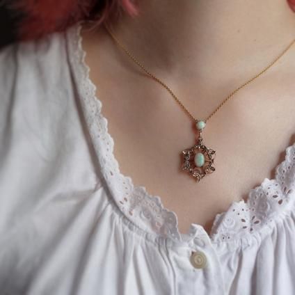 9 ѡ ɥѡ  饹 ڥȡEarly 20th 9K Opal Seed Pearl Cluster Pendant