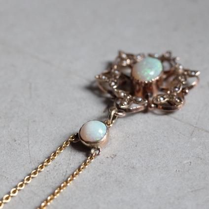 9 ѡ ɥѡ  饹 ڥȡEarly 20th 9K Opal Seed Pearl Cluster Pendant