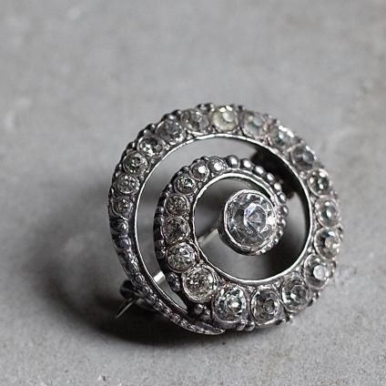 1920-30ǯ ᥿ ꥢ饹  ߥ ֥1920-30 Metal Clear Glass Swirl Mini Brooch