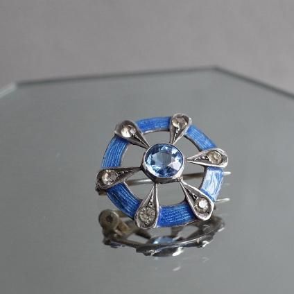 1920-30ǯ ᥿ 忧ʥ 饹 ߥ ֥ 1920-30ǯ Metal Light Blue Enamel Glass Mini Brooch