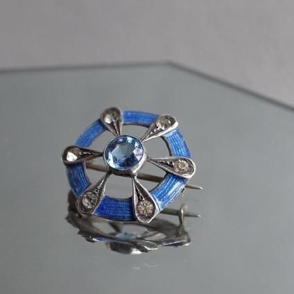 1920-30ǯ ᥿ 忧ʥ 饹 ߥ ֥ 1920-30ǯ Metal Light Blue Enamel Glass Mini Brooch