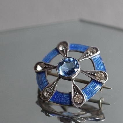 1920-30ǯ ᥿ 忧ʥ 饹 ߥ ֥ 1920-30ǯ Metal Light Blue Enamel Glass Mini Brooch