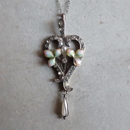 ̡ܡ ʥڥ ѡ ꡼ ڥȡArt Nouveau Enamel Paint Peal Leaf Pendant 