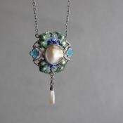 ġɡե С ʥ ѡ ڥȡ Arts & Crafts Silver Enamel Pearl Pendant