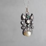 硼 С    ڥȥȥåסGeorgian Silver Diamond, Emerald Natural Pearl Pendant Top 