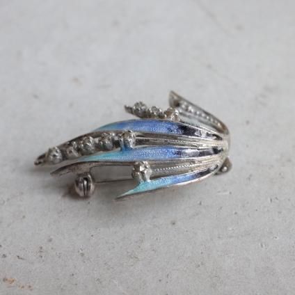 ơ С ʥڥ ޡ ꡼ ֥Vintage Silver Enamel Paint Marcasite Leaf Brooch