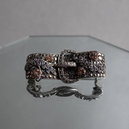 롦ǥ С ޡ 饹 ե Хå ֥Art Deco Silver Marcasite Glass Flower Buckle Brooch