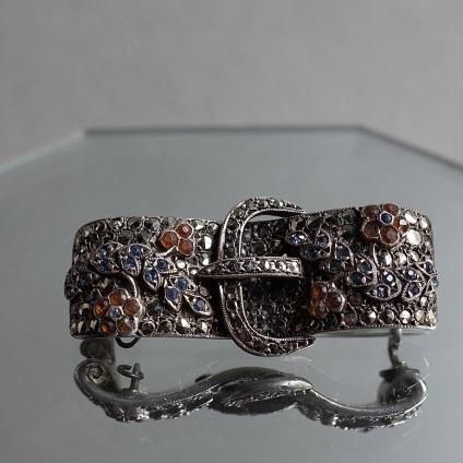 롦ǥ С ޡ 饹 ե Хå ֥Art Deco Silver Marcasite Glass Flower Buckle Brooch