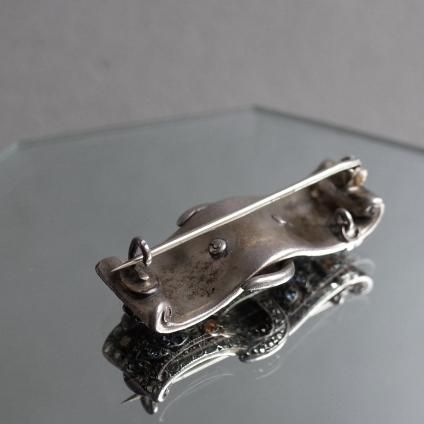 롦ǥ С ޡ 饹 ե Хå ֥Art Deco Silver Marcasite Glass Flower Buckle Brooch