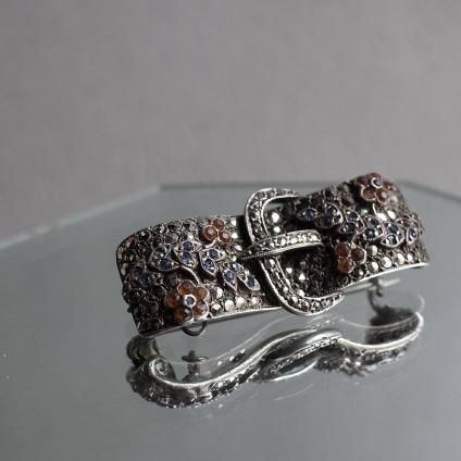 롦ǥ С ޡ 饹 ե Хå ֥Art Deco Silver Marcasite Glass Flower Buckle Brooch