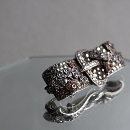 롦ǥ С ޡ 饹 ե Хå ֥Art Deco Silver Marcasite Glass Flower Buckle Brooch