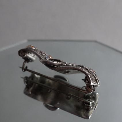 롦ǥ С ޡ 饹 ե Хå ֥Art Deco Silver Marcasite Glass Flower Buckle Brooch