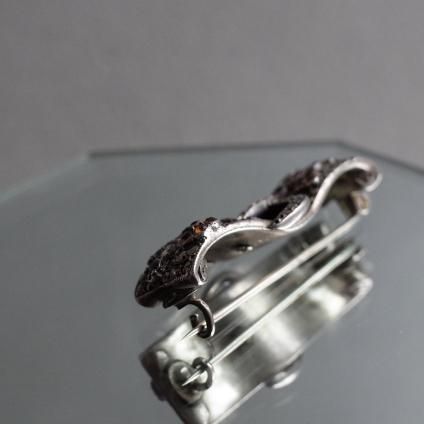 롦ǥ С ޡ 饹 ե Хå ֥Art Deco Silver Marcasite Glass Flower Buckle Brooch