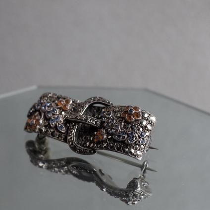롦ǥ С ޡ 饹 ե Хå ֥Art Deco Silver Marcasite Glass Flower Buckle Brooch