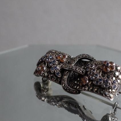 롦ǥ С ޡ 饹 ե Хå ֥Art Deco Silver Marcasite Glass Flower Buckle Brooch