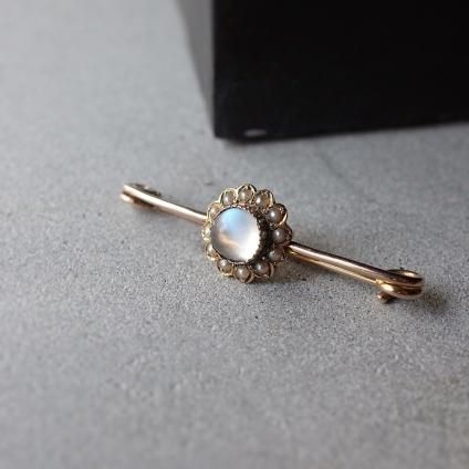 롦ǥ 9 ࡼ󥹥ȡ ѡ С ֥Art Deco 9K Moonstone Pearl Bar Brooch