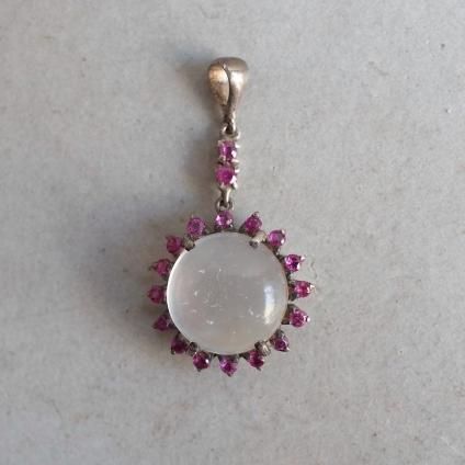 ࡼ󥹥ȡ ӡ С ڥȥȥåסEarly 20th Moonstone Ruby Silver Pendant Top