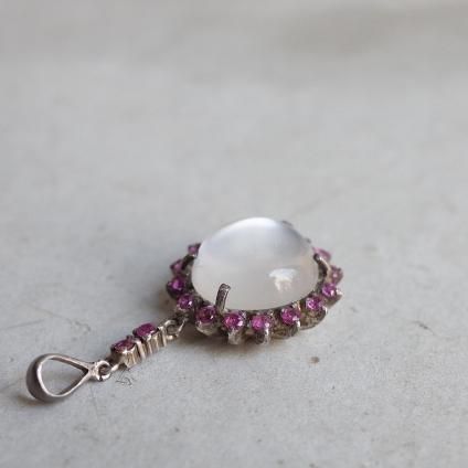 ࡼ󥹥ȡ ӡ С ڥȥȥåסEarly 20th Moonstone Ruby Silver Pendant Top