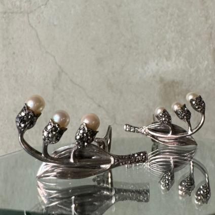 1940ǯ С ѡ ޡ  󥰡Silver Pearl Marcasite Earrings