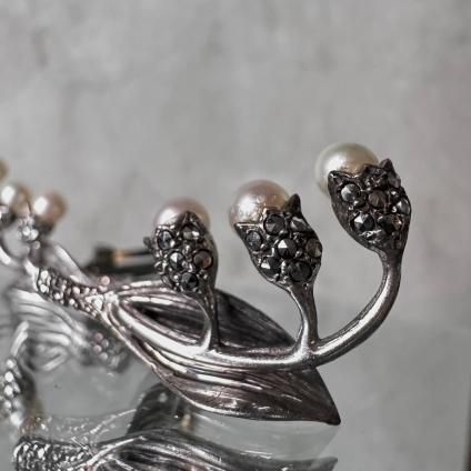 1940ǯ С ѡ ޡ  󥰡Silver Pearl Marcasite Earrings