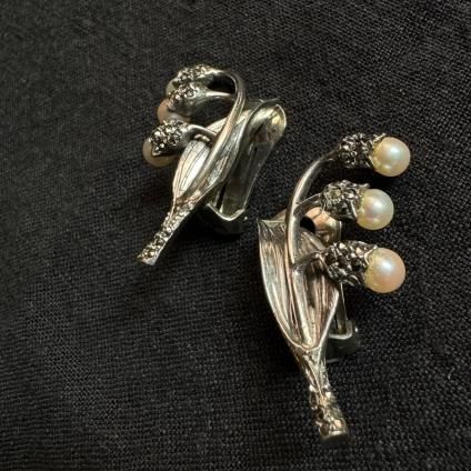 1940ǯ С ѡ ޡ  󥰡Silver Pearl Marcasite Earrings