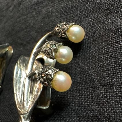 1940ǯ С ѡ ޡ  󥰡Silver Pearl Marcasite Earrings