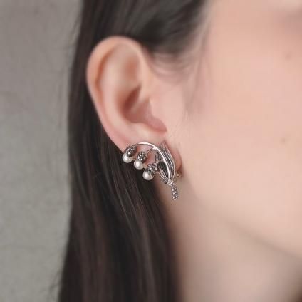 1940ǯ С ѡ ޡ  󥰡Silver Pearl Marcasite Earrings