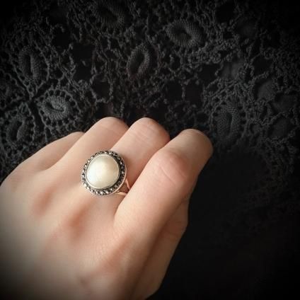ȥꥢ 18 С ޥ٥ѡ ޡ 󥰡18KYG Silver Mabe Pearl Marcasite Ring