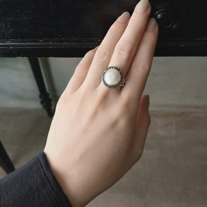 ȥꥢ 18 С ޥ٥ѡ ޡ 󥰡18KYG Silver Mabe Pearl Marcasite Ring