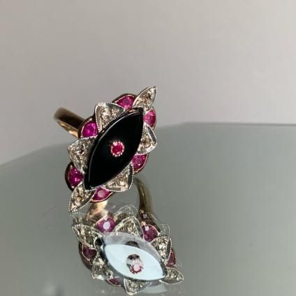 14 ԥ󥯥 åȥ ӡ ˥ ޡ󥰡14KPG Rose cut diamond Ruby Onyx Ring