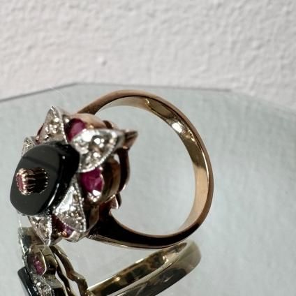 アンティーク 14K ピンクゴールド シルバー オニキス アンティーク 14K ピンクゴールド シルバー オニキス
