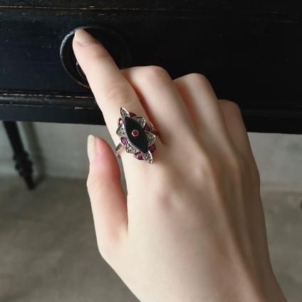14 ԥ󥯥 åȥ ӡ ˥ ޡ󥰡14KPG Rose cut diamond Ruby Onyx Ring