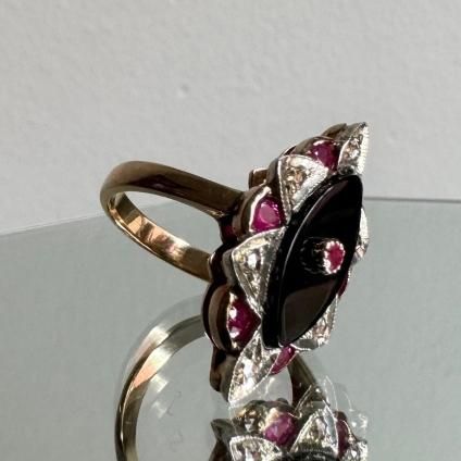 14 ԥ󥯥 åȥ ӡ ˥ ޡ󥰡14KPG Rose cut diamond Ruby Onyx Ring