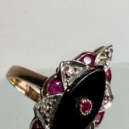 14 ԥ󥯥 åȥ ӡ ˥ ޡ󥰡14KPG Rose cut diamond Ruby Onyx Ring