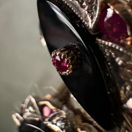 14 ԥ󥯥 åȥ ӡ ˥ ޡ󥰡14KPG Rose cut diamond Ruby Onyx Ring