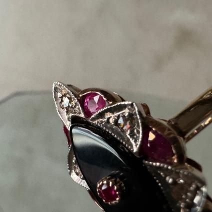 14 ԥ󥯥 åȥ ӡ ˥ ޡ󥰡14KPG Rose cut diamond Ruby Onyx Ring