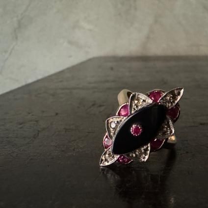 14 ԥ󥯥 åȥ ӡ ˥ ޡ󥰡14KPG Rose cut diamond Ruby Onyx Ring