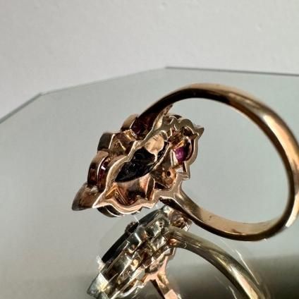 14 ԥ󥯥 åȥ ӡ ˥ ޡ󥰡14KPG Rose cut diamond Ruby Onyx Ring