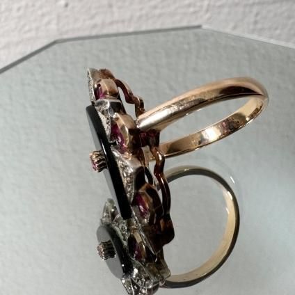 14 ԥ󥯥 åȥ ӡ ˥ ޡ󥰡14KPG Rose cut diamond Ruby Onyx Ring