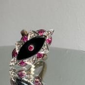 14 ԥ󥯥 åȥ ӡ ˥ ޡ󥰡14KPG Rose cut diamond Ruby Onyx Ring