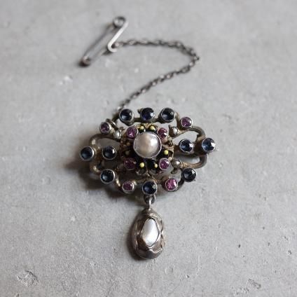 ȥꥢ С ʥ ͥå ɥåץѡ ֥Victorian Silver Enamel Garnet Drop Pearl Brooch