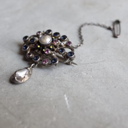 ȥꥢ С ʥ ͥå ɥåץѡ ֥Victorian Silver Enamel Garnet Drop Pearl Brooch